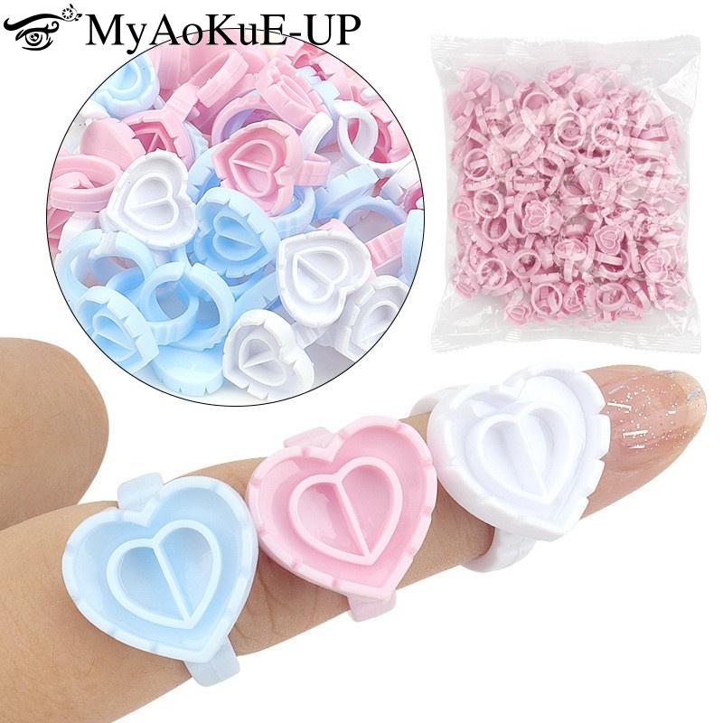Eyelash Extension Fan - 100 قطعة حامل حلقة الغراء القابل