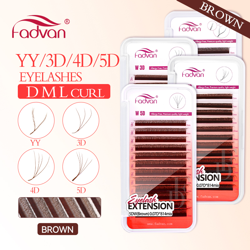Eyelash Extension Yelix - FADVAN براون 4D/3D/5D جلدة W شكل